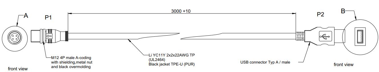 Cable M12 Usb Macho Tipo A 3M
